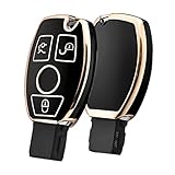 OATSBASF Schlüsselanhänger Abdeckung für Mercedes Benz, Autoschlüssel Hülle für Mercedes Benz W204 W211 2-3 Keyless Tasten A B C E Klasse (Golden Edge-Schwarz)