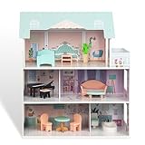 WOODENFUN Puppenhaus Möbelset Dekorieren Sie EIN Spielzeughaus aus Holz 12 Stück Puppenhaus Möbel Holz Set 3-stöckiges Miniatur Haus für Kinder Traumhaus Puppenvilla