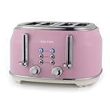 Salter Retro Toaster 4 Scheiben – Breite Schlitze, 6 Bräunungsgrad, Auftauen, Aufwärmen, Abbrechen Funktionen, Herausnehmbare Krümelschublade, Selbstzentrierung, 1630 W, Rosa, EK5739PNKVDE