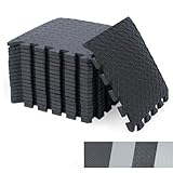 Nisorpa 18 Teile Bodenschutzmatte Fitness 30x30 cm Eva Schaum Puzzlematte 1.2 cm Dick Sportmatte Schwarz Blattmuster