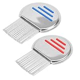 2 Stück Läusekamm,Edelstahl extra fein Läusekamm,Für Baby Kinder Erwachsene und Haustier(Rot und Blau)