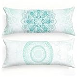 Seitenschläferkissen Bezug 30 x 90, 2er Set Grün Kissenbezug 30x90 Kissen Seitenschläfer Mandala Muster Samt Body Pillow Schwangerschaftskissen Doppelseitig Drucken für Sofa Schlafzimmer, Model346