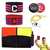 Fußball Schiedsrichter Set Schiedsrichter Pfeifen mit 2 Kapitänsbinde C mit Rote und Gelbe Karten Schiedsrichterkarten mit Tasche Punktebuch für Fußballspiel Schulsport Sport, schiri set kinder