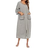 Nachtkleid Damen Lang Schlafkleid Damen Langarm, Kariertes Nachthemden Lose Pyjama Rundhals Hausanzug Herbst Winter Schlafanzug Weich Schlafshirt Casual Kleid Große Größen Schlafanzugoberteile