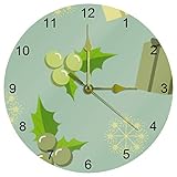 EZIOLY Wanduhr mit grünem Geschenk und Traube, 25,4 cm, leise, nicht tickend, Quarz, batteriebetrieben, runde Wanduhren für Zuhause/Büro/Schuluhr