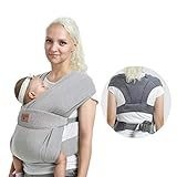 vrbabies Babytrage für Neugeborene ab Geburt Extra Weich, Bauchtrage Baby-Tragetasche Ergonomisch (Light Grey)