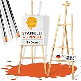 VALLEON® Staffelei Holz [175 cm] - flexibler Leinwand-Ständer (höhenverstellbar) zum Malen für Kinder und Erwachsene - Holzstaffelei für Leinwände bis 130 cm Diagonale [inkl. 3 Pinsel]
