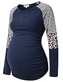 Bhome Langarmshirt Umstands-T-Shirt Colorblock Baseball Tee Casual Schwangerschaft Tunika Top - Blau - Klein
