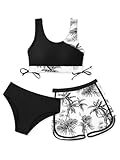 Mädchen 3-teiliger Badeanzug mit Shorts, Mädchen-Badeanzug, Bikini-Set, Strand, athletisch, Tankini-Set, Mädchen, zweiteiliges Badebekleidungs-Set, Größen 8, 9, 10-12, 12-14, 15, 16 Jahre, Schwarze