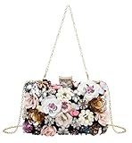 Abendtasche mit Blumenmuster für Damen, Kette, Perlen, Clutch, Geldbörse, Pailletten, Strass, Umhängetasche, Hochzeit, Party, Handtasche, Schwarz, Einheitsgröße