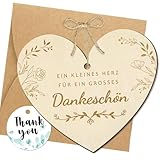 Dankeskarte Holz „Ein Kleines Herz Für Ein Grosses Dankeschön“ Herzform mit Umschläge Karte zum Selber Beschriften Geschenk Grußkarte Danke Karte zur Hochzeit Geburtstag Jahrestag Geburt Baby