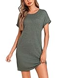 Leversic Nachthemd Damen Kurzarm Schlafshirt Sommer Nightgown Nachtwäsche Kurz Nightdress Kurze Ärmel Sleepshirt Damen Baumwolle, 1171-Dunkelgrün, L