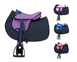 Brama West Kinder Shetty Sattel Set „My Little Pony“ | Sattel für Shetty Pony Holzpferd | mit Satteldecke, Sattelgurt, Steigbügel & Steigbügelriemen | Sattel Lila/Decke Schwarz