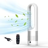 Rotorloser Ventilator mit Luftreiniger, 18-Zoll Turmventilator Leise mit Fernbedienung, 8 Geschwindigkeiten, 80° Oszillation, 8H Timer, LED-Anzeige, Bladeless Fan für Schlafzimmer, Büro (Silber)