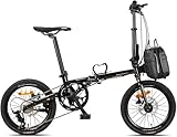 Faltrad, Stadtfahrrad Komfortable Leichte 9-Gang-scheibenbremsen, Faltbare Fahrräder Tragbare Leichte Stadtreiseübung Für Erwachsene Männer Frauen, Black, 16Inch