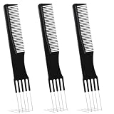 ZEYIYER Toupierkamm 3 Stück Schwarz StielkammToupierkamm mit Doppelkopf Kammwerkzeug für Den Friseursalon von Frauen Gabelkamm Haarkamm für Friseursalons