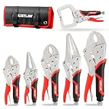 KRETLAW Gripzangen Set 6-teilig selbsthemmend,165/240mm Langbeck Gripzange,125/175/250mm Gripzangen mit gebogenen Backen,150mm C-Klemme mit TPR Griff,Rolltasche inkl.