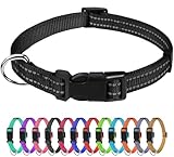 TagME Nylon Hundehalsband, Verstellbares Reflektierendes Hundehalsband mit Sicherheitsschnalle für Extra Kleine Hund, Schwarz, 1.5cm Breite