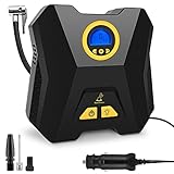 RABBITXOCO Autoreifen Kompressor, Luftkompressor 12V Mini Kompressor Auto Luftpumpe Elektrische Autokompressor Digitaler Reifenfüller mit Reifendruckprüfer, Ventiladaptern, LED-licht, Sicherungen