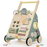 Labebe Lauflernwagen holz, 8-in-1 Verwendung als Laufwagen, Baby Lauflernhilfe Holz mit gummierten Holzrädern und Activity Center, Gehfrei Lauflernhilfe Baby/Lauflernhilfe Holz/Gehhilfe Holz