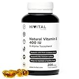 Natürliches Vitamin E 400 IE IU | 200 Softgel-Kapseln (Vorrat für mehr als 6 Monate) | Starker Antioxidant, Antiaging, schützt vor freien Radikalen und gesundheit von Haut und Haaren zu verbessern