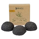BlueFox Konjac Schwamm 3er Set Bambus Aktivkohle, Gesichtsreinigung für unreine und Mischhaut, Gesichtsschwamm, Gesichtspflege, Schminke, bio facial sponge, Peeling der Haut, reine Poren, schwarz