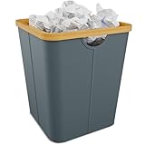 Vireon Papierkorb für Büro & Homeoffice aus Bambus & Oxford-Stoff | Papiermülleimer und Papiereimer | Nachhaltiger Büromülleimer Grau Eckiger