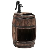 Outsunny Gartenbrunnen Zierbrunnen Springbrunnen Fassbrunnen Wasserfall Holzfass mit Pflanzgefäß Tannenholz Dunkelbraun Ø27 x 59 cm