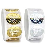 Dankesaufkleber, runde Gold- und Silber-Hochzeitsaufkleber, 2 Rollen, Glitzerstern, Dankeschön-Etiketten für kleine Unternehmen, 2,5 cm, 1000 Stück