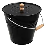 HRB Zinkeimer Ascheeimer mit Deckel schwarz 12 Liter, ideale Kamin Zubehör Erweiterung, Eimer zur Lagerung von heißer und kalter Asche
