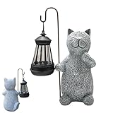 KERALI Solarleuchten für den Außenbereich, Harz-Katze, wasserdichte Laterne, wetterbeständige Garten-LED-Laterne für den Außenbereich, Gartenlichter, dekorative Lichterkette, elegantes Ornament für