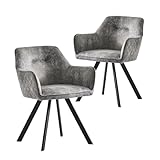 B&D home Esszimmerstühle Cyrus 2er Set, Loungesessel Polsterstuhl Armlehnenstuhl für Küche, Büro, Esszimmer, Wohnzimmer, modern Industrial Design, Wildleder Optik Grau, 11117-GRAU-2
