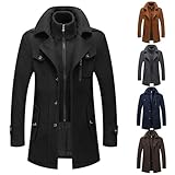 Sunnyuk Mantel Herren Winter Schwarz, Wintermantel Herren Slim Fit Zweiteiliger Mantel für Business Freizeit Wollmantel mit Stehkragen Peacoat Warmer Integrierter Innenjacke Kurzmantel Herrenmäntel