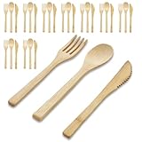 Wuhonghao Bambus Besteck Set,Bambusbesteck Campinggeschirr 30-teilig,je 10 x Bambus Löffel Gabel Messer,Holz Besteck Mehrweg,Nachhaltig Bambusgeschirr Einweg,Holzbesteck Abbaubar,Partybesteck