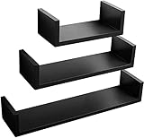 WOLTU Wandregal CD DVD Regal Bücherregal Wandboard 3er Set Retro Hängeregal, in U Form, schwarz, RG9311sz