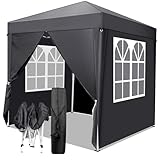 TactFire Pavillon 2x2 m,Faltpavillon,Wasserdicht Stabil Winterfest UV Schutz 50+,420D Oxford,Faltbar Höhenverstellbar,Partyzelt,Gartenzelt,Für Garten Camping,Outdoor,Grau,4 Seitenteilen