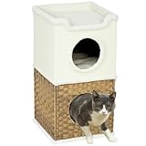 PawHut Kratztonne 75,5 cm Hoch dreistöckige Katzentonne mit Plüschrand, Kissen, Katzenhöhle, Kratzbaum für mittelgroße Katzen, Cremeweiß