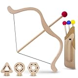 Pfeil und Bogen Kinder, Bogenschießen Holzspielzeug mit 3 Pfeilen 3 Zielen und Köcher, Bogenschießen Kinder Set für Ddrinnen und Outdoor Spielzeug ab 3 Jahre Junge Mädchen