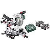 Metabo KGS 18 LTX BL 254 AkkuKappsäge (18V 1x4Ah Li-Power Ladegerät ASC 55 Karton mit Zugfunktion, robuste Bauweise) 614254920