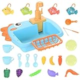 Proped Toy Waschbecken, Kinder sinken mit fließendem Wasser | Spielzeugspülen -Tabellengeschirr Zubehör mit fließendem Wasser,Multifunktional Fun Auto Play Kitchen für Kindertag, Thanksgiving, Ostern