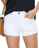 HVEPUO Damen Jeansshorts Stretch Kurze Hosen aus Denim Sommer Denim Kurz Hose Basic Boyfriend Jeans Shorts Weiß M