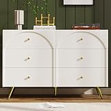 Lumivortex Kommode Weiß mit 6 Schubladen, Kommode Schlafzimmer 120x85x40 cm, Sideboard Weiss, Gewölbte Schubladenfronten, Komodenschrank (Stil B)