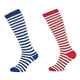 Lieblingsstrumpf24 by Koronowski 2 Paar Streifen Ringel Kniestrümpfe Geringelt Streifen uni Baumwolle Rot Weiss Blau Schwarz Rainbow bis Grösse 46 (41-46, Blau Weiss + Rot Weiss)