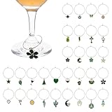 30 Stück Glasmarkierer für Weingläser, Glas Markierung Trinkgläser Grüne zur Getränke Identifikation, Wiederverwendbare Glasmarker für Wein Cocktail Champagner, Party Deko Marker