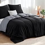 Aisbo Bettwäsche 135x200 4teilig Schwarz Grau - Bettwäsche Sets 2 Bettbezüge 135x200 cm + 2 Kissenbezüge 80x80 cm, ÖKO-TEX Wendebettwäsche Weich Mikrofaser mit Reißverschluss