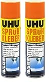 UHU Sprühkleber Permanent und Transparent, Starker und schneller Sprühklebstoff für dauerhafte Verklebungen, 500 ml (Packung mit 2)