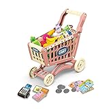 RedCrab Kinder Einkaufswagen Spielset, 54 Stück Kaufladen Zubehör Set, Übergröße Rollenspiel Trolley Cart, Lernspielzeug Geschenk ab 3+ Jahren Junge Mädchen