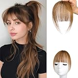 Pony-Haarverlängerung zum Anklippen, 100% Echthaar, für Damen, Haarteile mit gebogenem Pony für den täglichen Gebrauch, Hellbraun, Wispy Bangs