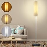 Yicenscoltd Stehlampe Wohnzimmer wird mit einer 12W E27 Glühbirne geliefert, LED Stehlampe Dimmbar mit 3 Farbtemperaturen, Leinen Lampenschirm, Fußschalter, Geeignet für Schlafzimmer, Lesen, Büro usw
