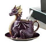 Kaffeetasse in Drachenform, neuartige Kaffeetasse, 3D-Drachen-Teetasse mit Untertassen, Keramik-Drachenfigur, Kaffeetasse, kreativer Kunstharz-Küchenmilchbecher, Trinkbecher für Drachenliebhaber